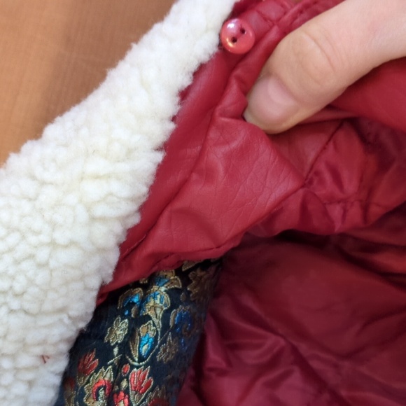 Yoki Red Faux Leather Motorcycle Jacket Detachable Faux Shearling Collar Lined M - Picture 7 of 12